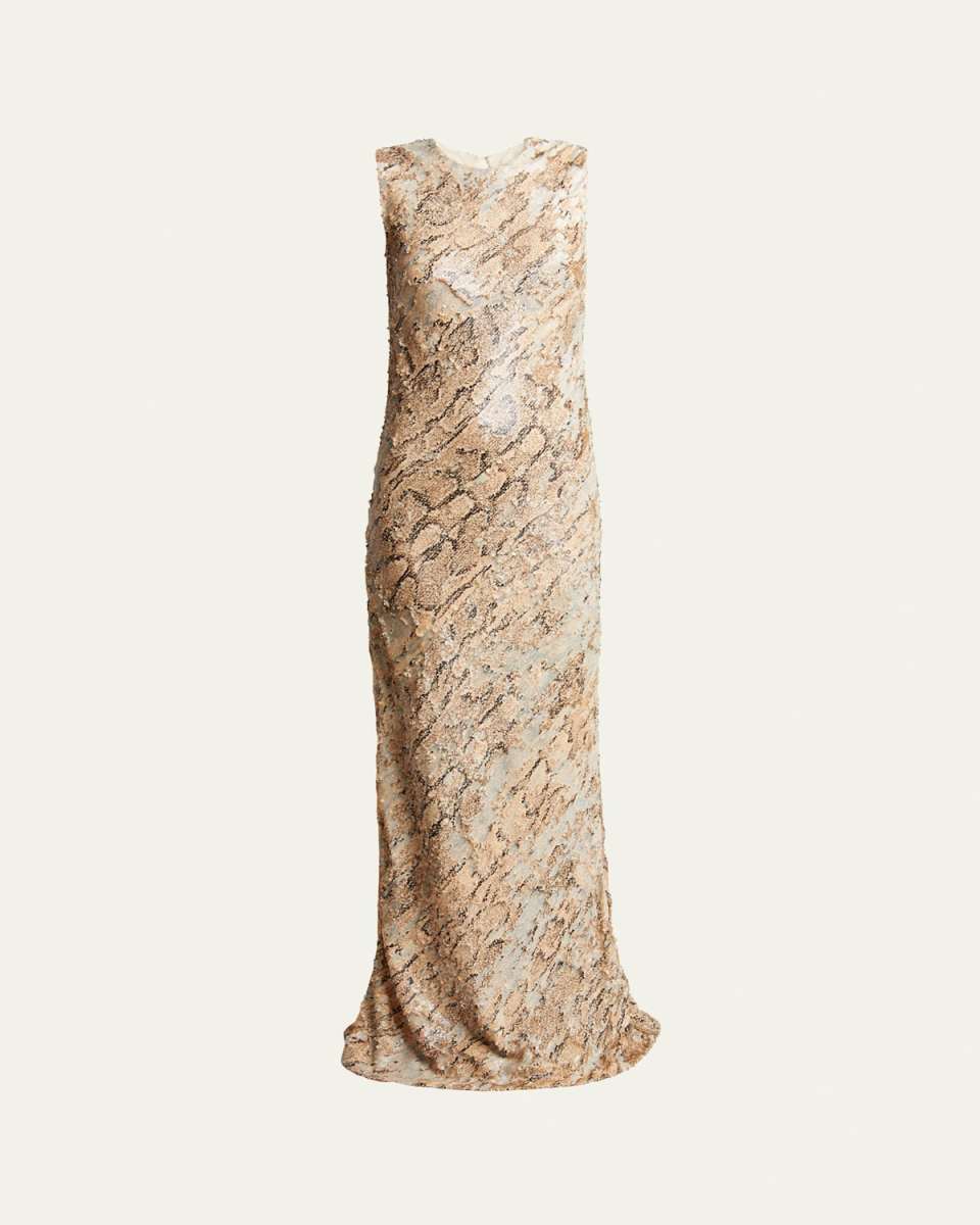 Depal Long Sequined Sleeveless Column Dress